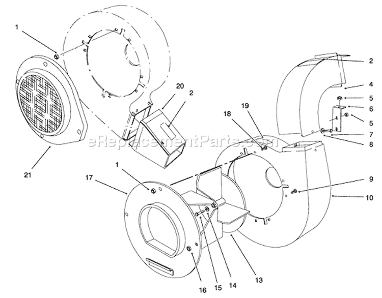 Blower Assembly Diagram and Parts List for 62924 6900001-6999999 - 1996 Toro Leaf Blower / Vacuum