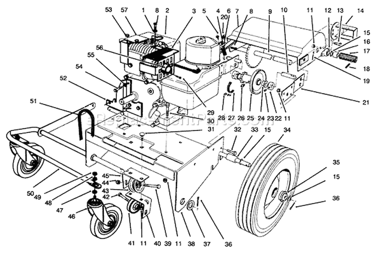 Engine & Base Assembly Diagram and Parts List for 62924 6900001-6999999 - 1996 Toro Leaf Blower / Vacuum