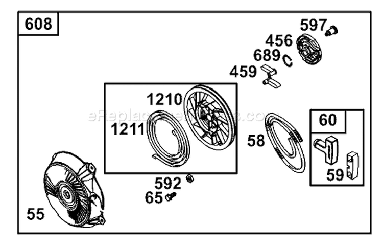 Starter Assembly Diagram and Parts List for 62925 210000001-210999999 - 2001 Toro Leaf Blower / Vacuum