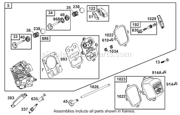Cylinder Head Assembly Diagram and Parts List for 62925 210000001-210999999 - 2001 Toro Leaf Blower / Vacuum