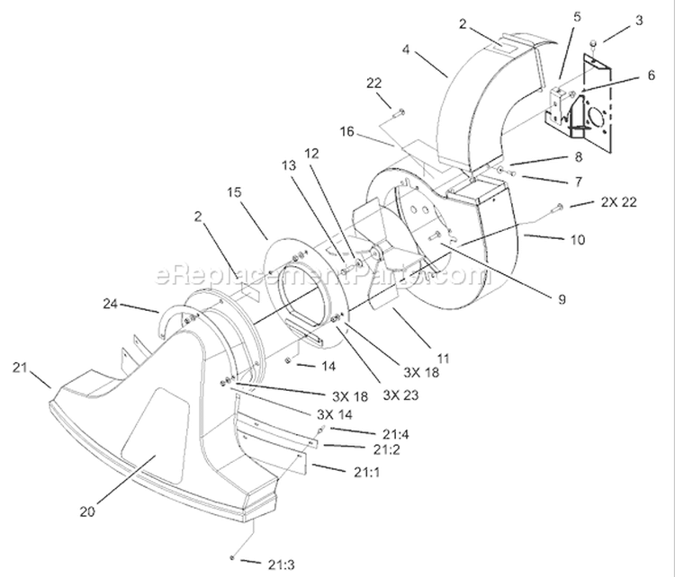 Snout, Blower and Fan Assembly Diagram and Parts List for 62925 220000001-220999999 - 2002 Toro Leaf Blower / Vacuum