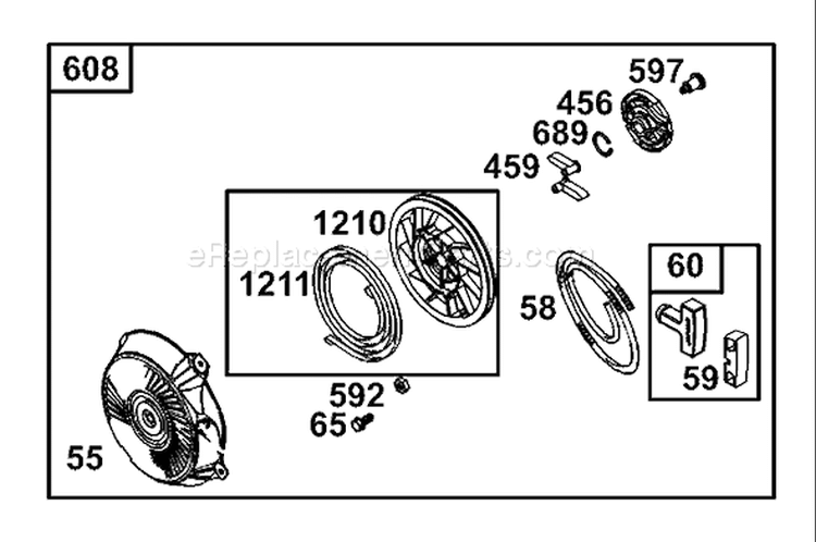Starter Assembly Diagram and Parts List for 62925 220000001-220999999 - 2002 Toro Leaf Blower / Vacuum