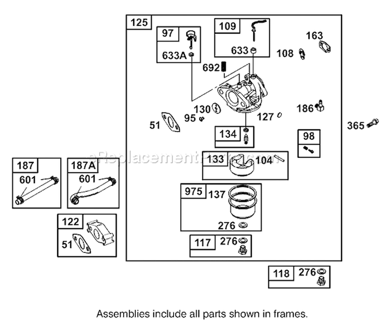 Carburetor Assembly Diagram and Parts List for 62925 220000001-220999999 - 2002 Toro Leaf Blower / Vacuum