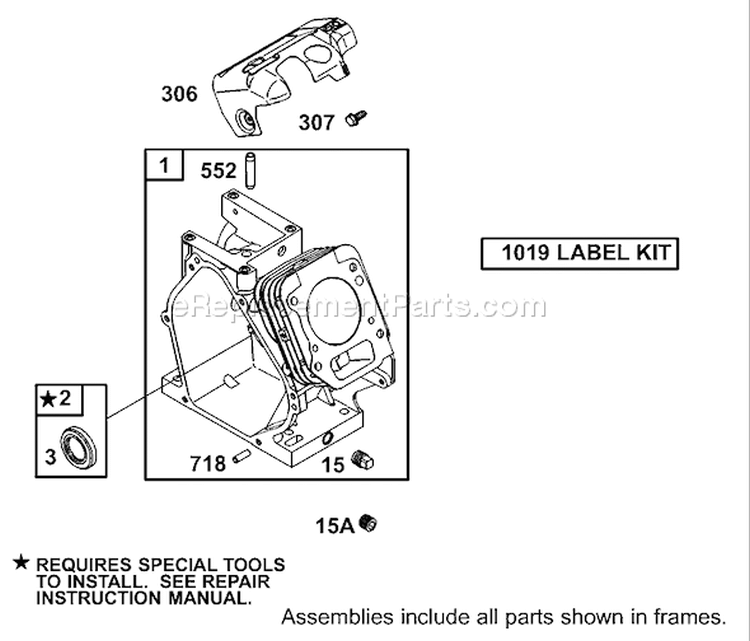 Cylinder Assembly Diagram and Parts List for 62925 240000001-240999999 - 2004 Toro Leaf Blower / Vacuum