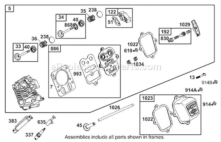 Cylinder Head Assembly Diagram and Parts List for 62925 240000001-240999999 - 2004 Toro Leaf Blower / Vacuum