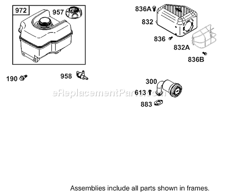 Muffler and Fuel Tank Assembly Diagram and Parts List for 62925 240000001-240999999 - 2004 Toro Leaf Blower / Vacuum