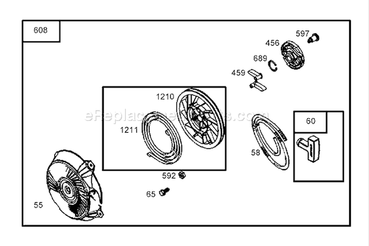 Starter Assembly Diagram and Parts List for 62925 240000001-240999999 - 2004 Toro Leaf Blower / Vacuum