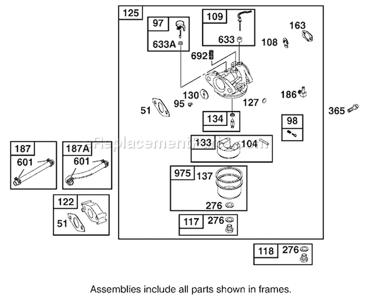 Carburetor Assembly Diagram and Parts List for 62925 240000001-240999999 - 2004 Toro Leaf Blower / Vacuum