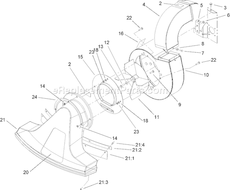 Blower and Snout Assembly Diagram and Parts List for 62925 240000001-240999999 - 2004 Toro Leaf Blower / Vacuum