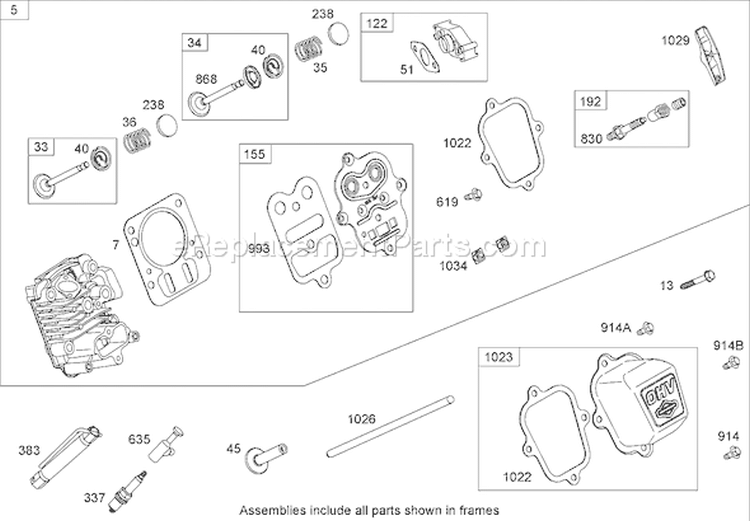 Cylinder Head Assembly Diagram and Parts List for 62925 270000001-270999999 - 2007 Toro Leaf Blower / Vacuum