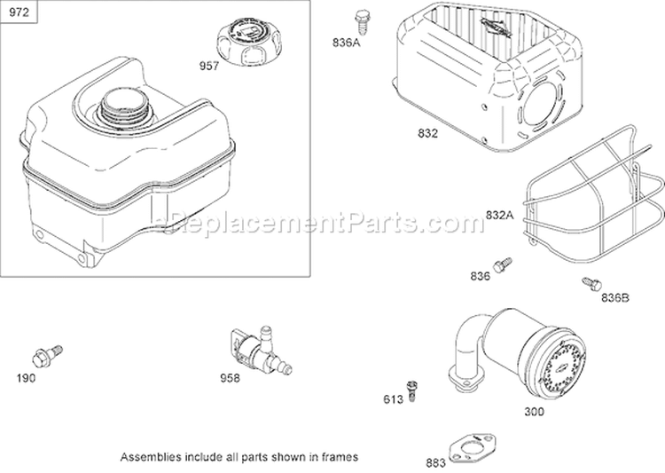 Muffler and Fuel Tank Assembly Diagram and Parts List for 62925 270000001-270999999 - 2007 Toro Leaf Blower / Vacuum