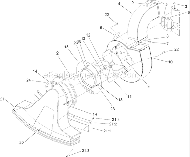 Blower, Fan and Snout Assembly Diagram and Parts List for 62925 260000001-260999999 - 2006 Toro Leaf Blower / Vacuum