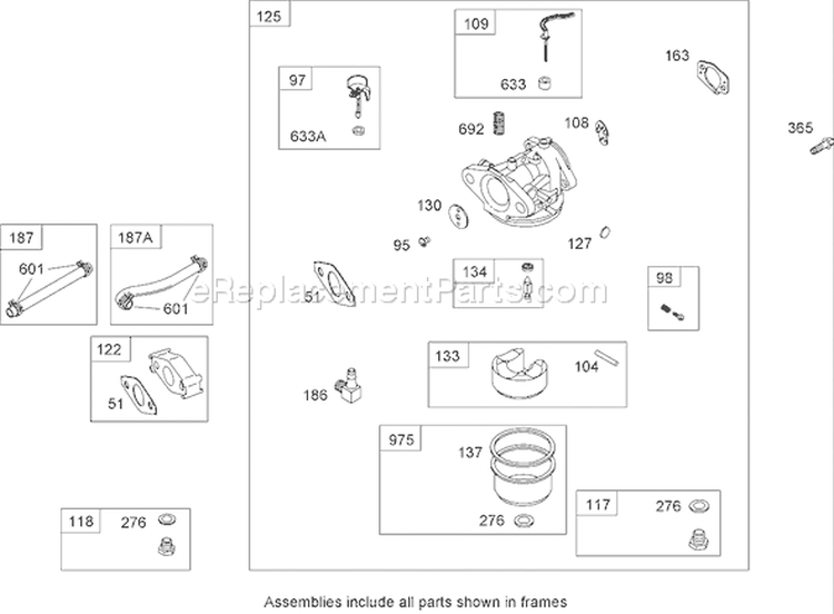 Carburetor Assembly Diagram and Parts List for 62925 270000001-270999999 - 2007 Toro Leaf Blower / Vacuum