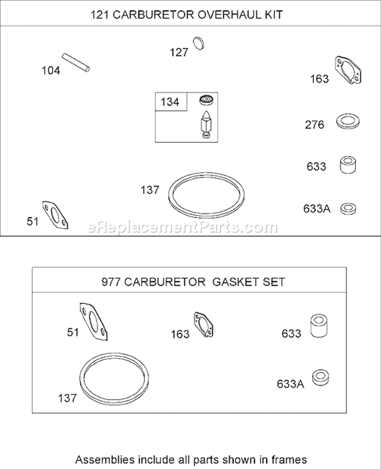 Carburetor Overhaul Kit Diagram and Parts List for 62925 270000001-270999999 - 2007 Toro Leaf Blower / Vacuum
