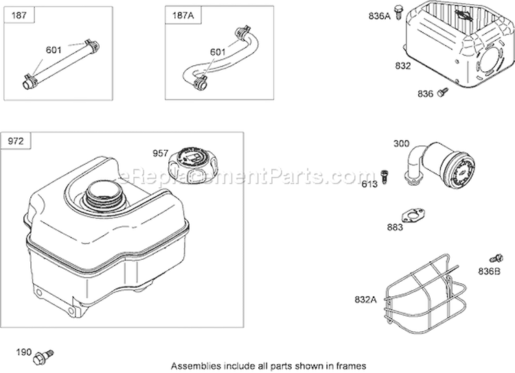 Muffler and Fuel Tank Assembly Diagram and Parts List for 62925 290000001-290999999 - 2009 Toro Leaf Blower / Vacuum