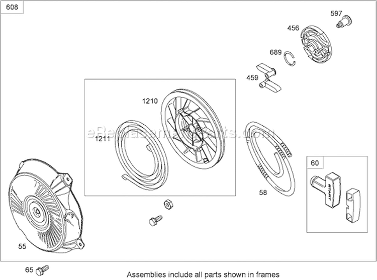 Rewind Starter Diagram and Parts List for 62925 290000001-290999999 - 2009 Toro Leaf Blower / Vacuum