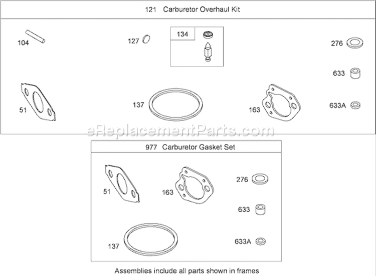 Carburetor Overhaul Kit Diagram and Parts List for 62925 290000001-290999999 - 2009 Toro Leaf Blower / Vacuum