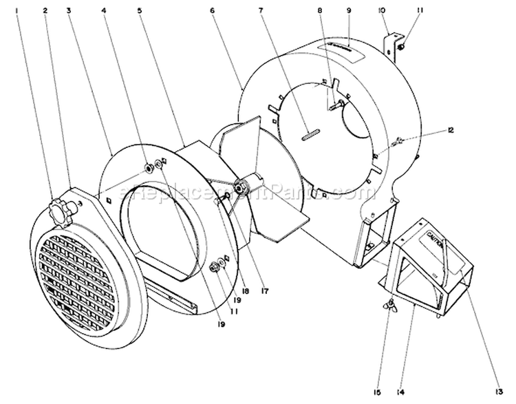 Blower Assembly Diagram and Parts List for 62933 0000001-0999999 - 1980 Toro Leaf Blower / Vacuum