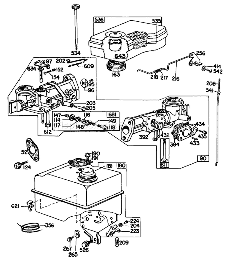 Carburetor Assembly Diagram and Parts List for 62933 0000001-0999999 - 1980 Toro Leaf Blower / Vacuum