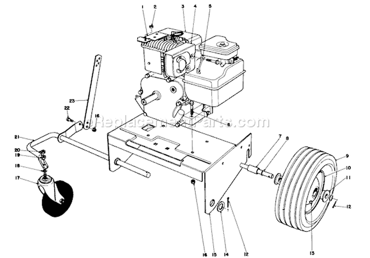 Engine and Base Assembly Diagram and Parts List for 62933 0000001-0999999 - 1980 Toro Leaf Blower / Vacuum