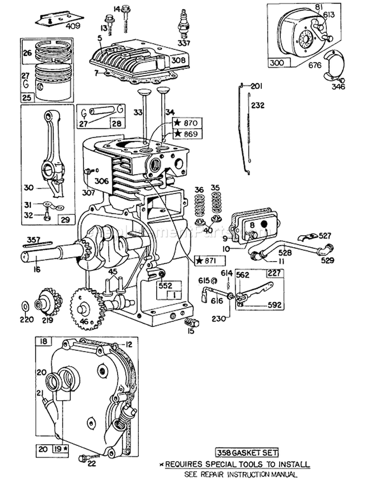 Engine Diagram and Parts List for 62933 0000001-0999999 - 1980 Toro Leaf Blower / Vacuum