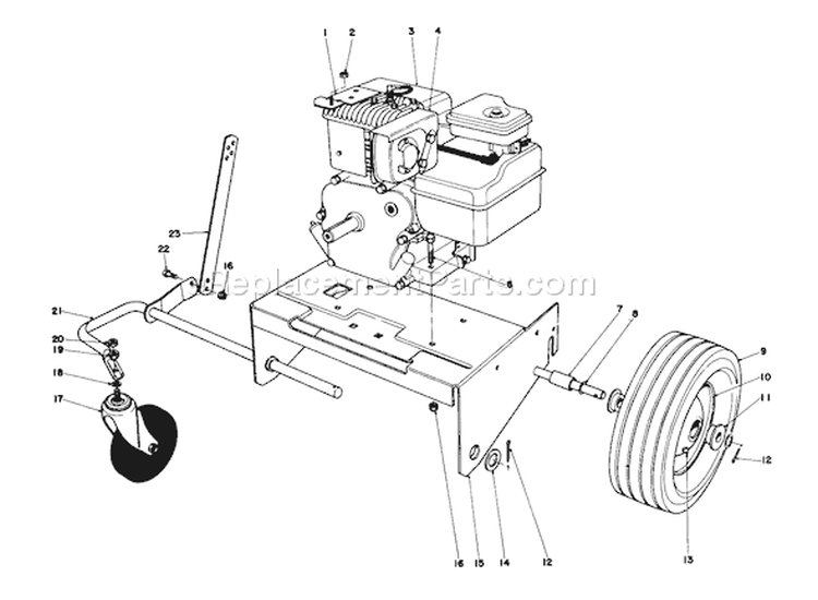 Engine and Base Assembly Diagram and Parts List for 62933 3000001-3999999 - 1983 Toro Leaf Blower / Vacuum