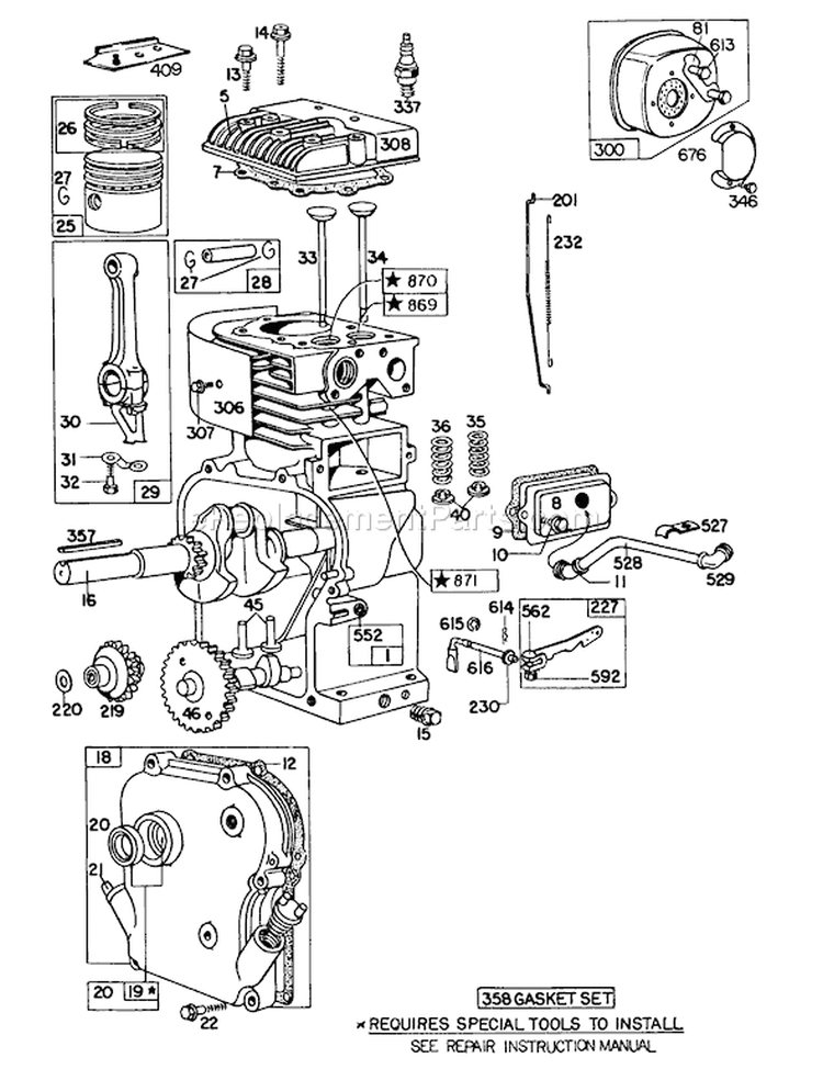 Engine Diagram and Parts List for 62933 3000001-3999999 - 1983 Toro Leaf Blower / Vacuum