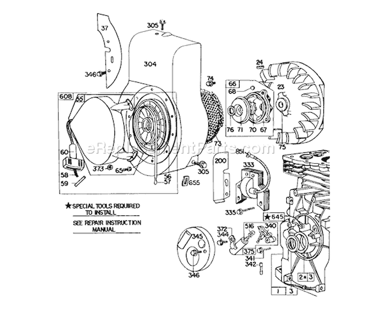 Rewind Starter Diagram and Parts List for 62933 3000001-3999999 - 1983 Toro Leaf Blower / Vacuum