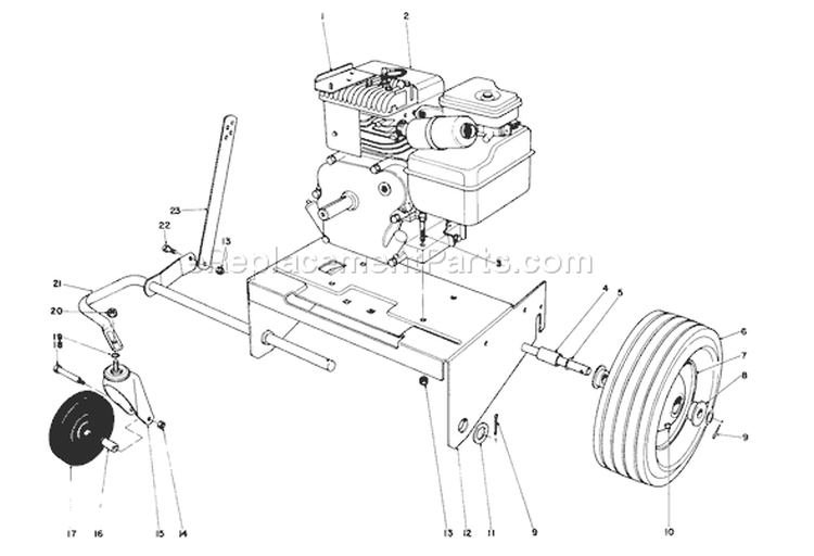 Engine and Base Assembly Diagram and Parts List for 62933 4000001-4999999 - 1974 Toro Leaf Blower / Vacuum