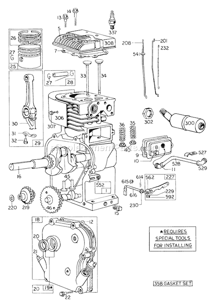 Engine Diagram and Parts List for 62933 4000001-4999999 - 1974 Toro Leaf Blower / Vacuum