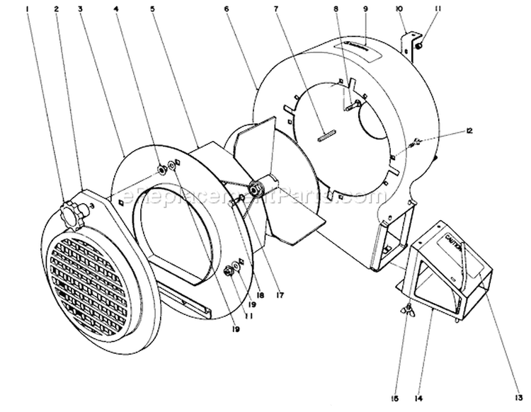 Blower Assembly Diagram and Parts List for 62933 4000001-4999999 - 1984 Toro Leaf Blower / Vacuum