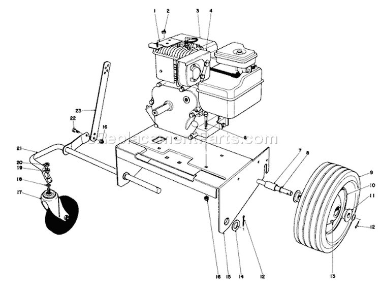 Engine and Base Assembly Diagram and Parts List for 62933 4000001-4999999 - 1984 Toro Leaf Blower / Vacuum