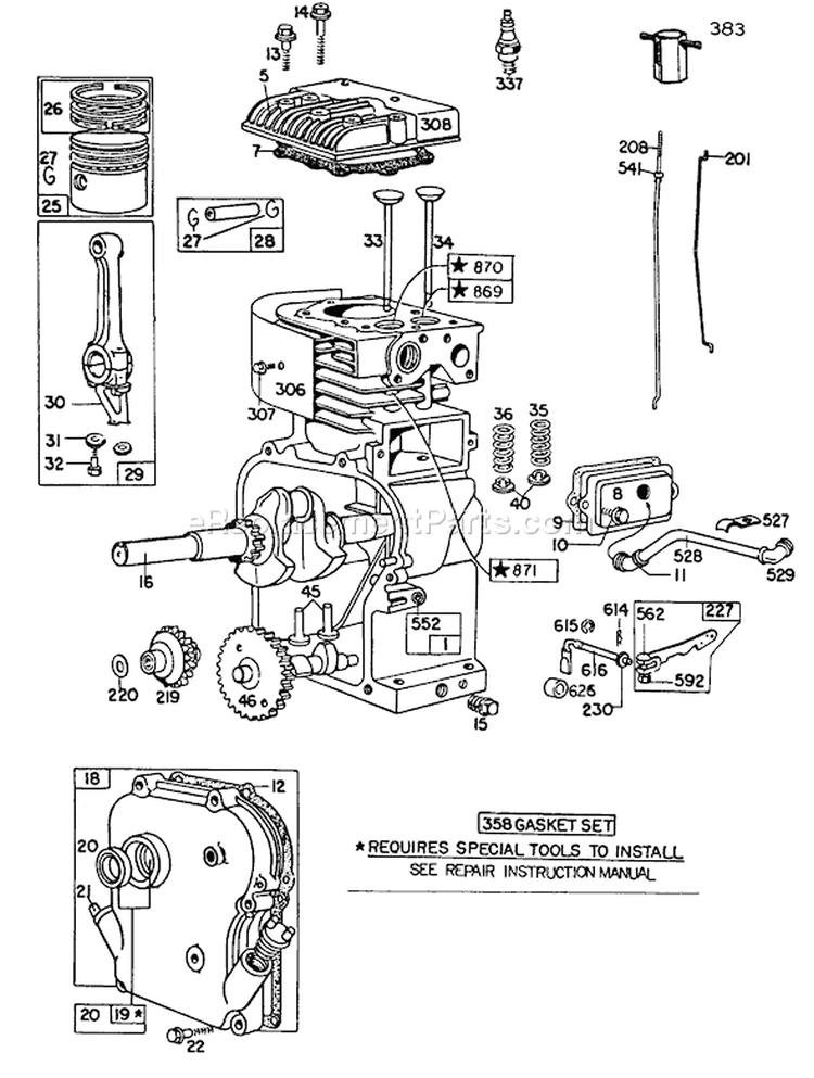 Engine Diagram and Parts List for 62933 4000001-4999999 - 1984 Toro Leaf Blower / Vacuum