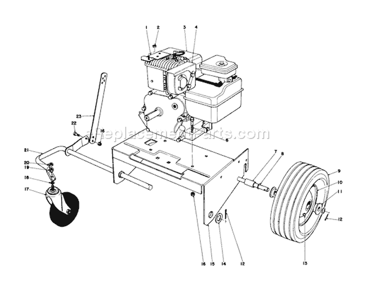 Engine And Base Assembly Diagram and Parts List for 62933 6000001-6999999 - 1986 Toro Leaf Blower / Vacuum