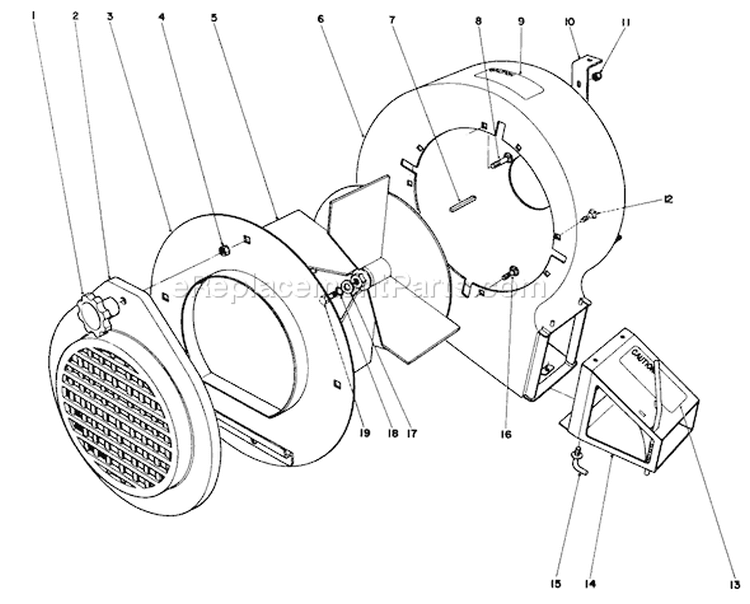 Blower Assembly Diagram and Parts List for 62933 7000001-7999999 - 1977 Toro Leaf Blower / Vacuum