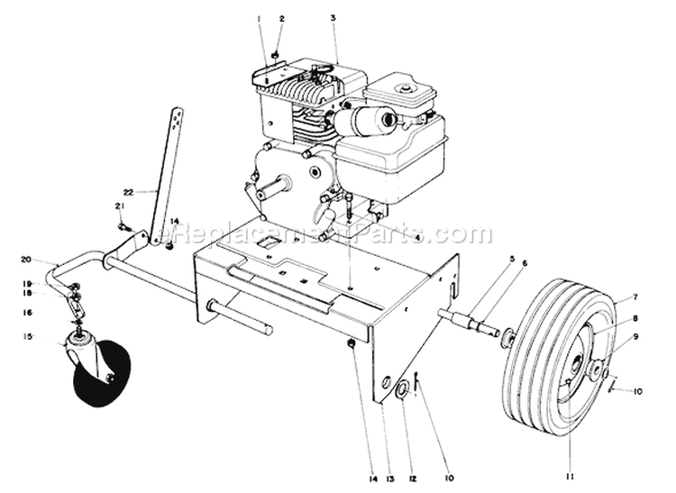Engine and Base Assembly Diagram and Parts List for 62933 7000001-7999999 - 1977 Toro Leaf Blower / Vacuum