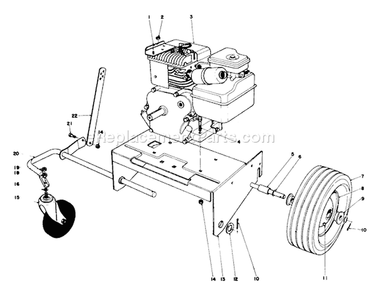 Engine and Base Assembly Diagram and Parts List for 62933 8000001-8999999 - 1978 Toro Leaf Blower / Vacuum