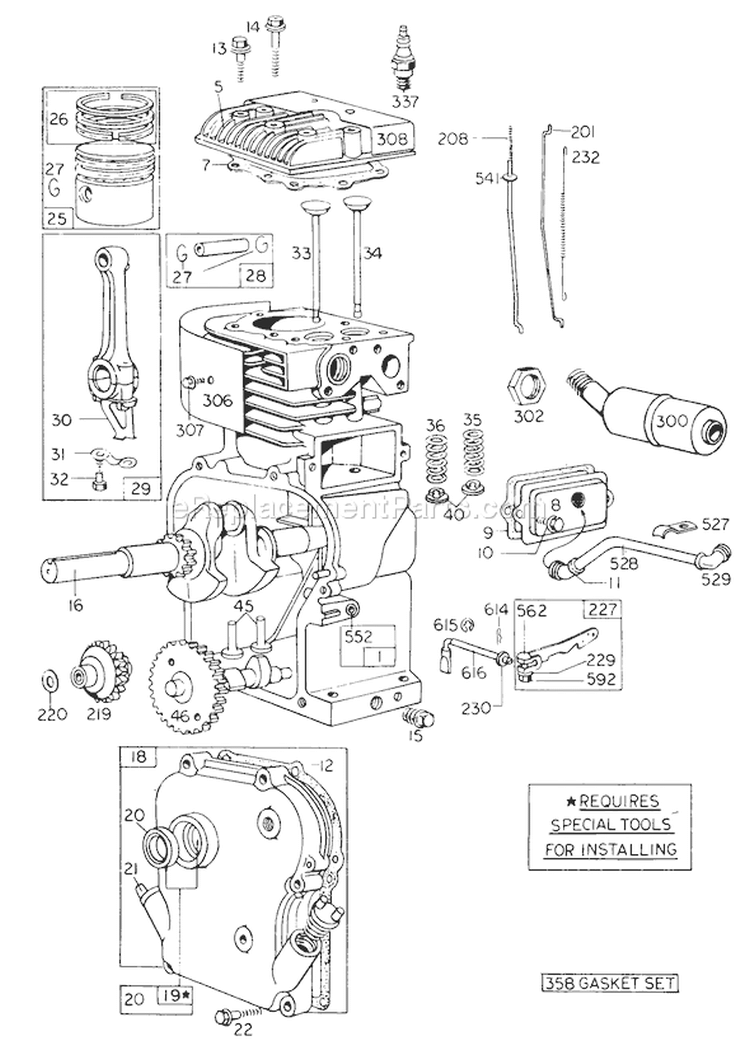 Engine Diagram and Parts List for 62933 8000001-8999999 - 1978 Toro Leaf Blower / Vacuum