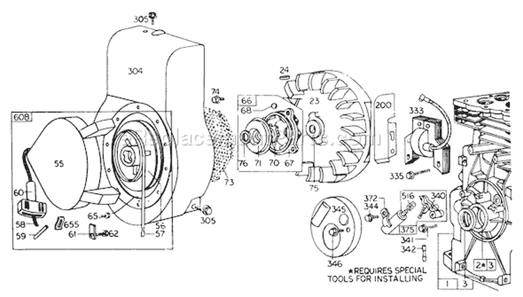 Rewind Starter Diagram and Parts List for 62933 8000001-8999999 - 1978 Toro Leaf Blower / Vacuum