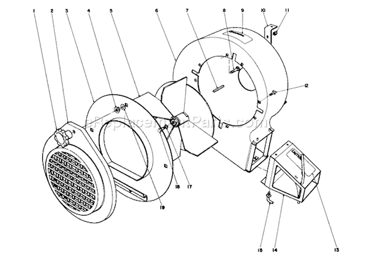 Blower Assembly Diagram and Parts List for 62933 9000001-9999999 - 1979 Toro Leaf Blower / Vacuum