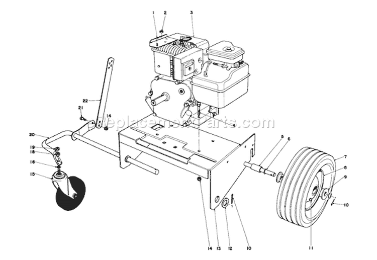 Engine and Base Assembly Diagram and Parts List for 62933 9000001-9999999 - 1979 Toro Leaf Blower / Vacuum