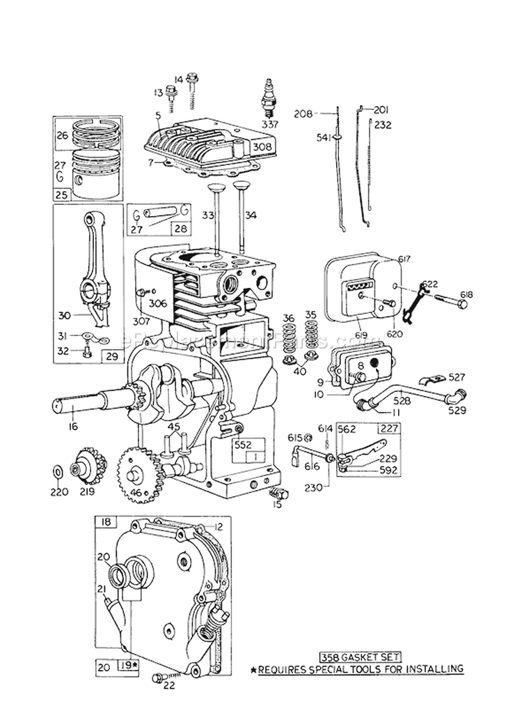 Engine Diagram and Parts List for 62933 9000001-9999999 - 1979 Toro Leaf Blower / Vacuum