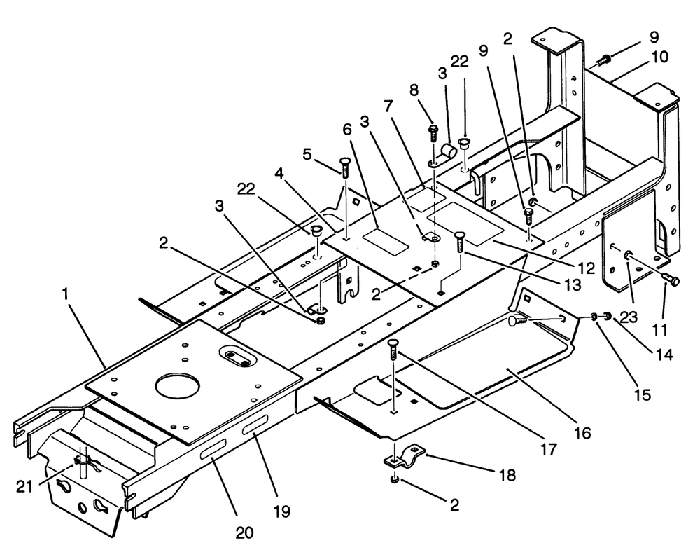 Main Frame Assembly Diagram and Parts List for 22-14O502 2000001 - 2999999 Toro Lawn Tractor