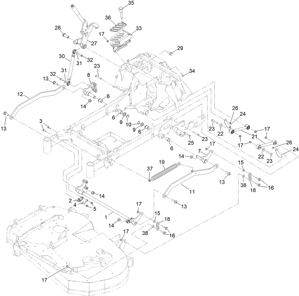 Deck Lift Assembly Diagram and Parts List for 74532 400000000 - 417099999 Toro Lawn Tractor