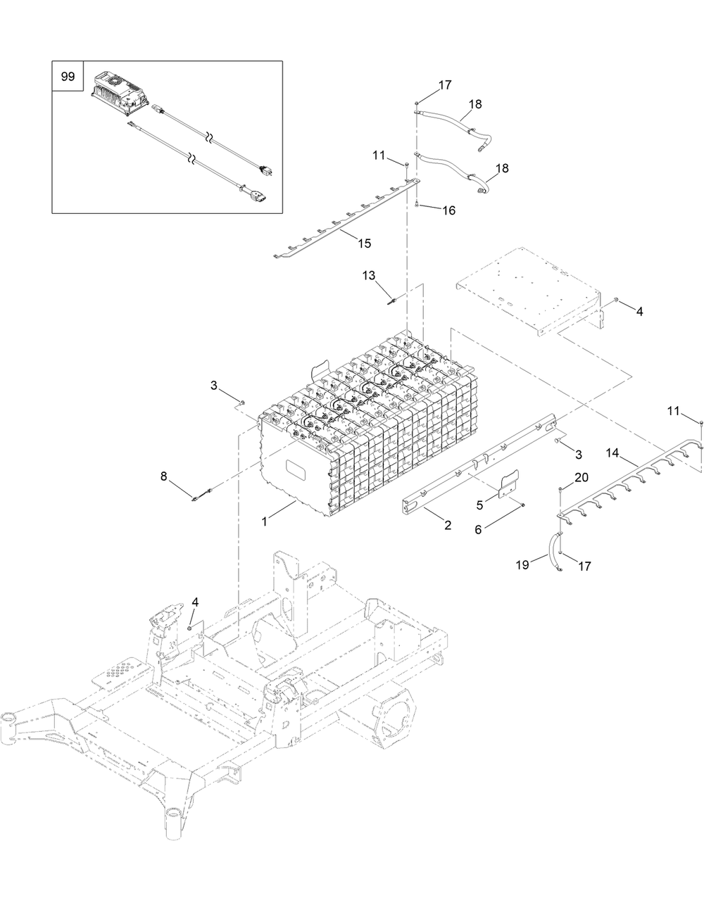 Battery Assembly Diagram and Parts List for 18752 400000000 - 414889586 Toro Lawn Tractor