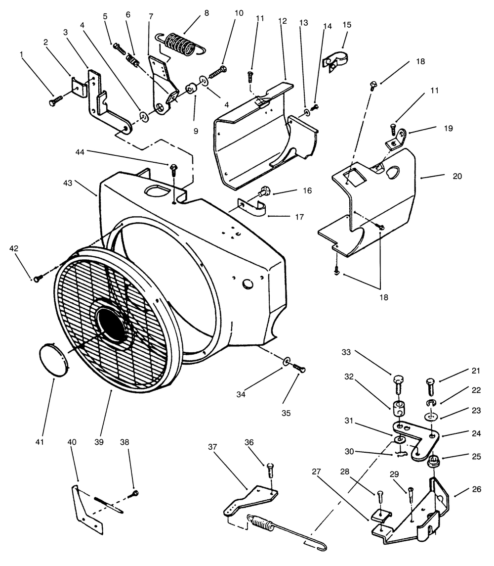 Blower Housing And Governor Diagram and Parts List for 73520 5900001 - 5900177 Toro Lawn Tractor
