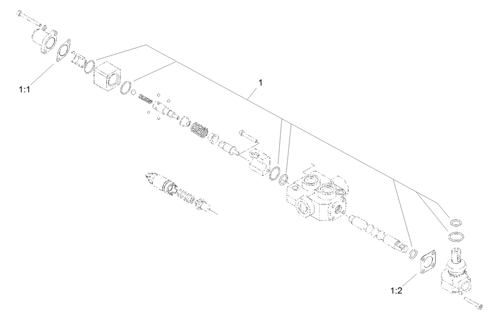 One Spool Valve Assembly No. 104-2831 Diagram and Parts List for 22322 407400000 - 407999999 Toro Lawn Tractor Accessories