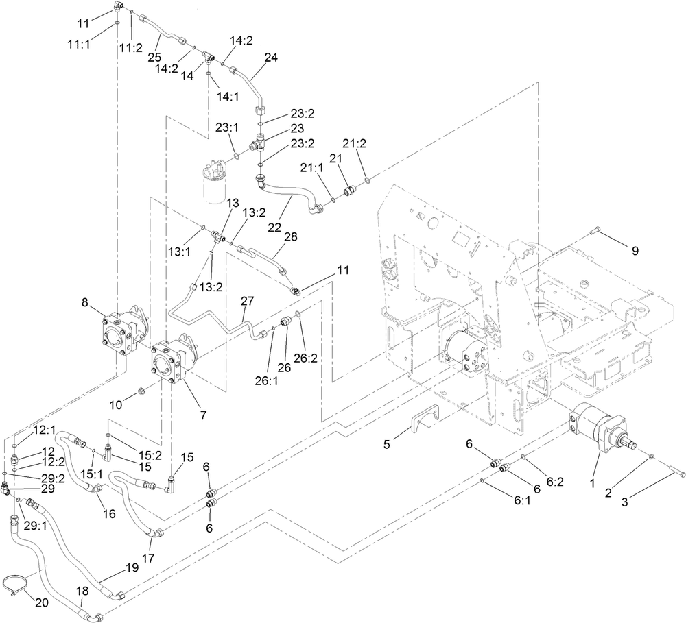 Traction Hydraulic Assembly Diagram and Parts List for 22323G 405700000 - 410299999 Toro Lawn Tractor Accessories
