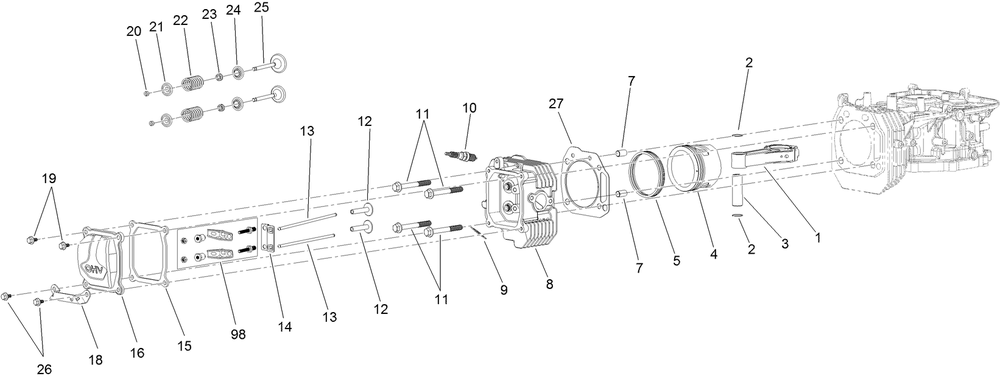 Piston And Cylinder Head  Engine Assembly No. 121-0412 Diagram and Parts List for 74750 316000001 - 316999999 Toro Lawn Tractor