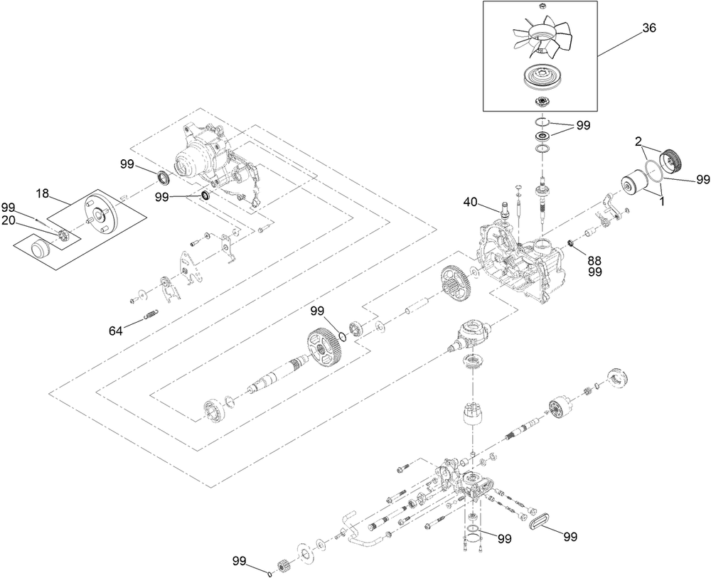 Rh Transaxle Assembly Diagram and Parts List for 74054 400000000-408899999 Toro Lawn Tractor